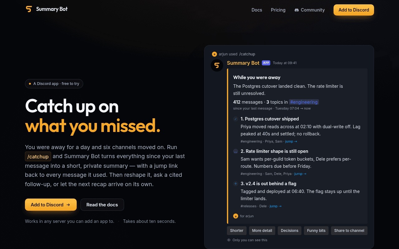 The Summary Bot website
